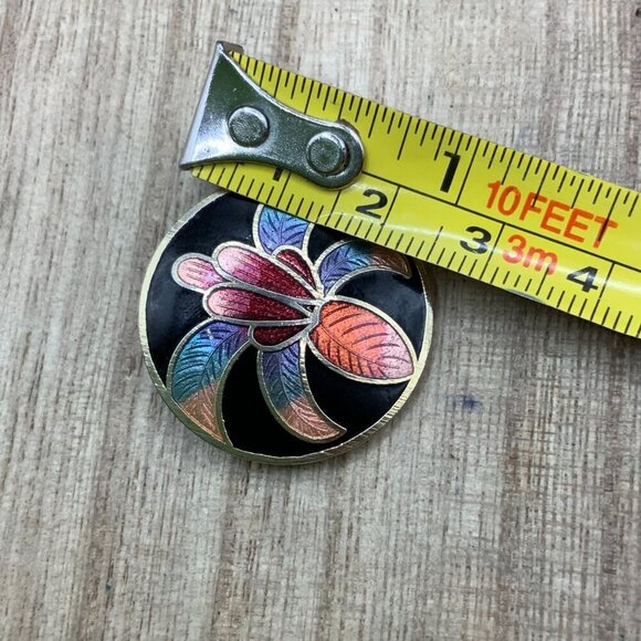 Cloisonne Vintage Enamel Iris Circle Gold Tone Brooch Pin - Picture 6 of 6